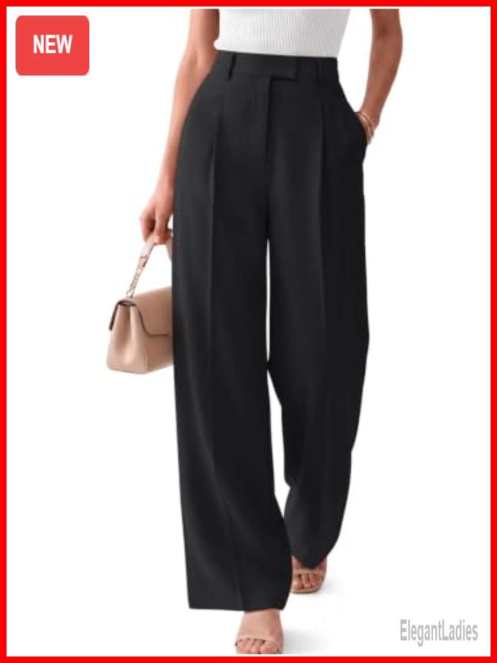 Women Pleated Wide Leg Stretchy Dress Pants Work Business Casual Trousers